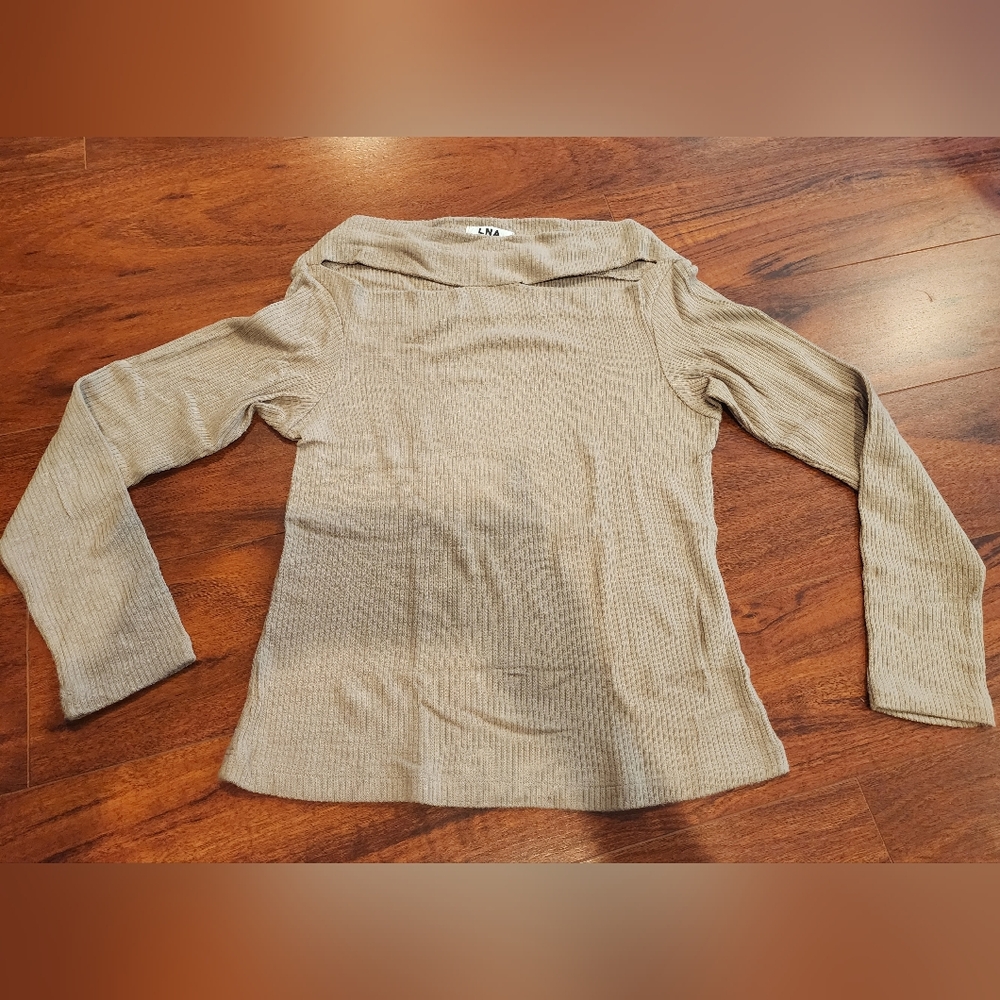 LNA Off-the-Shoulder Beige Sweater
